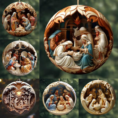 6 Pack Nativity Scene Ornaments - 3.15'' Diameter & Gifts Boxed Keepsake | Christmas Tree Nativity