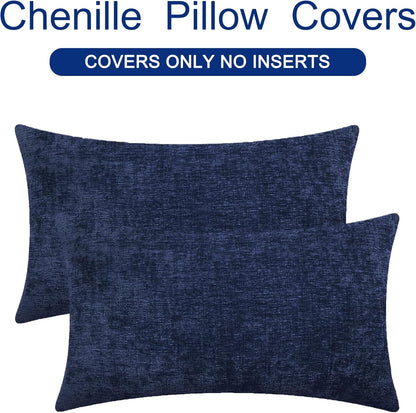 CaliTime Throw Pillow Covers Decorative 12 X 20 Inches Pack of 2 Cozy Chenille Cushion Cases for