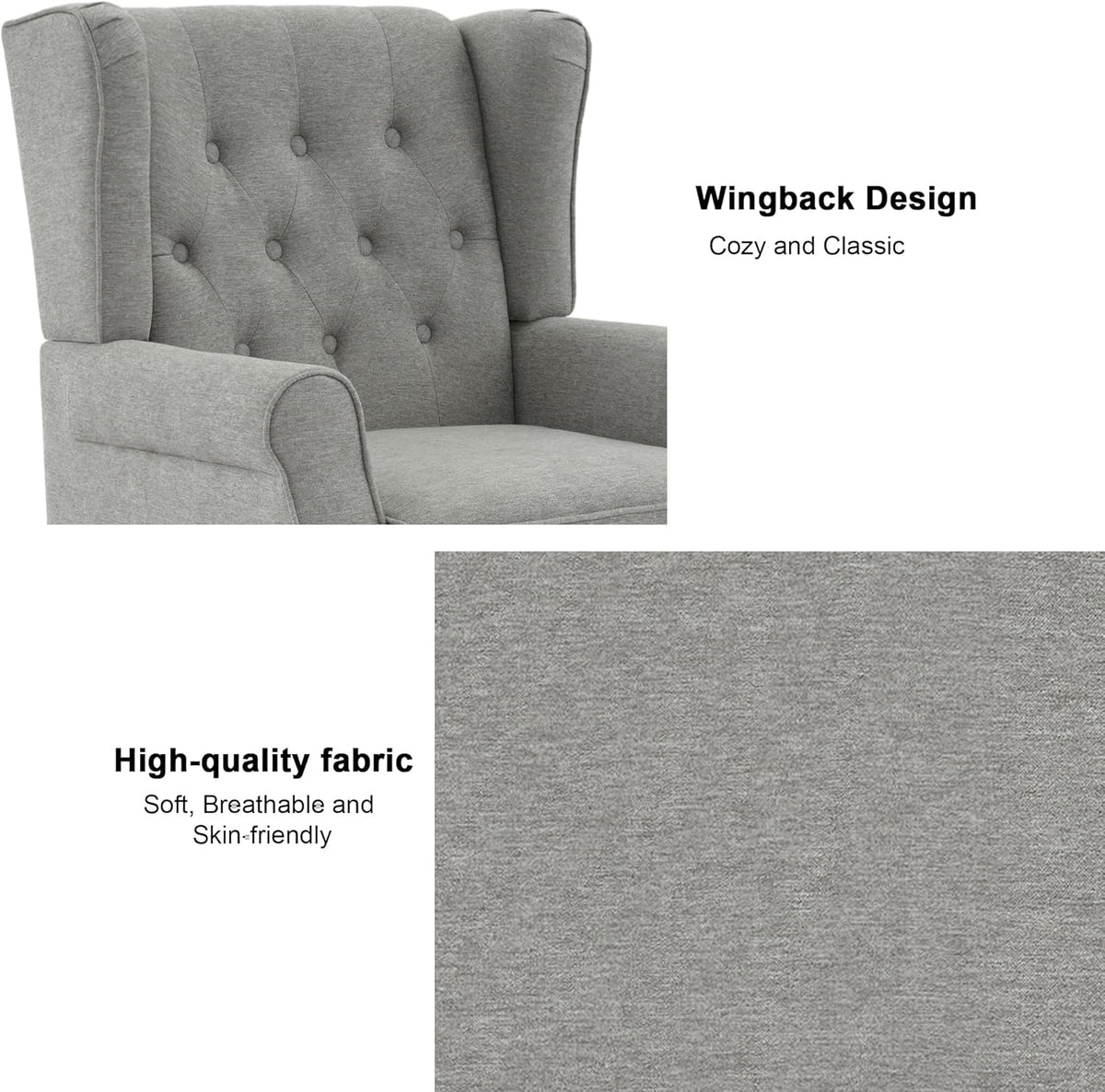 Accent Chair, Upholstered Armchair with Button Tufted High Back & Solid Wood Legs, Comfy Wingback