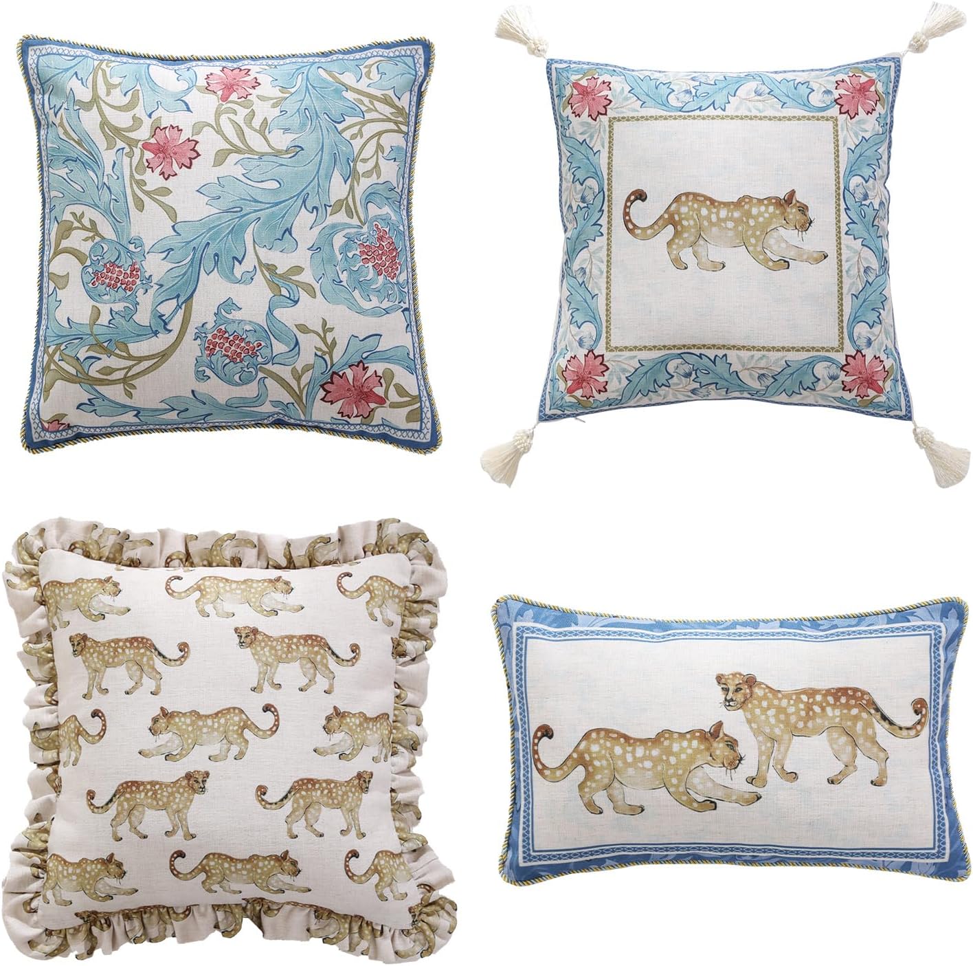 patdrea Designer Throw Pillow Covers for Couch,Vintage French Linen Pillows Cover with Cheetah