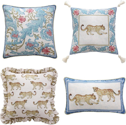 patdrea Designer Throw Pillow Covers for Couch,Vintage French Linen Pillows Cover with Cheetah