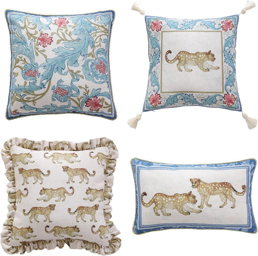 patdrea Designer Throw Pillow Covers for Couch,Vintage French Linen Pillows Cover with Cheetah