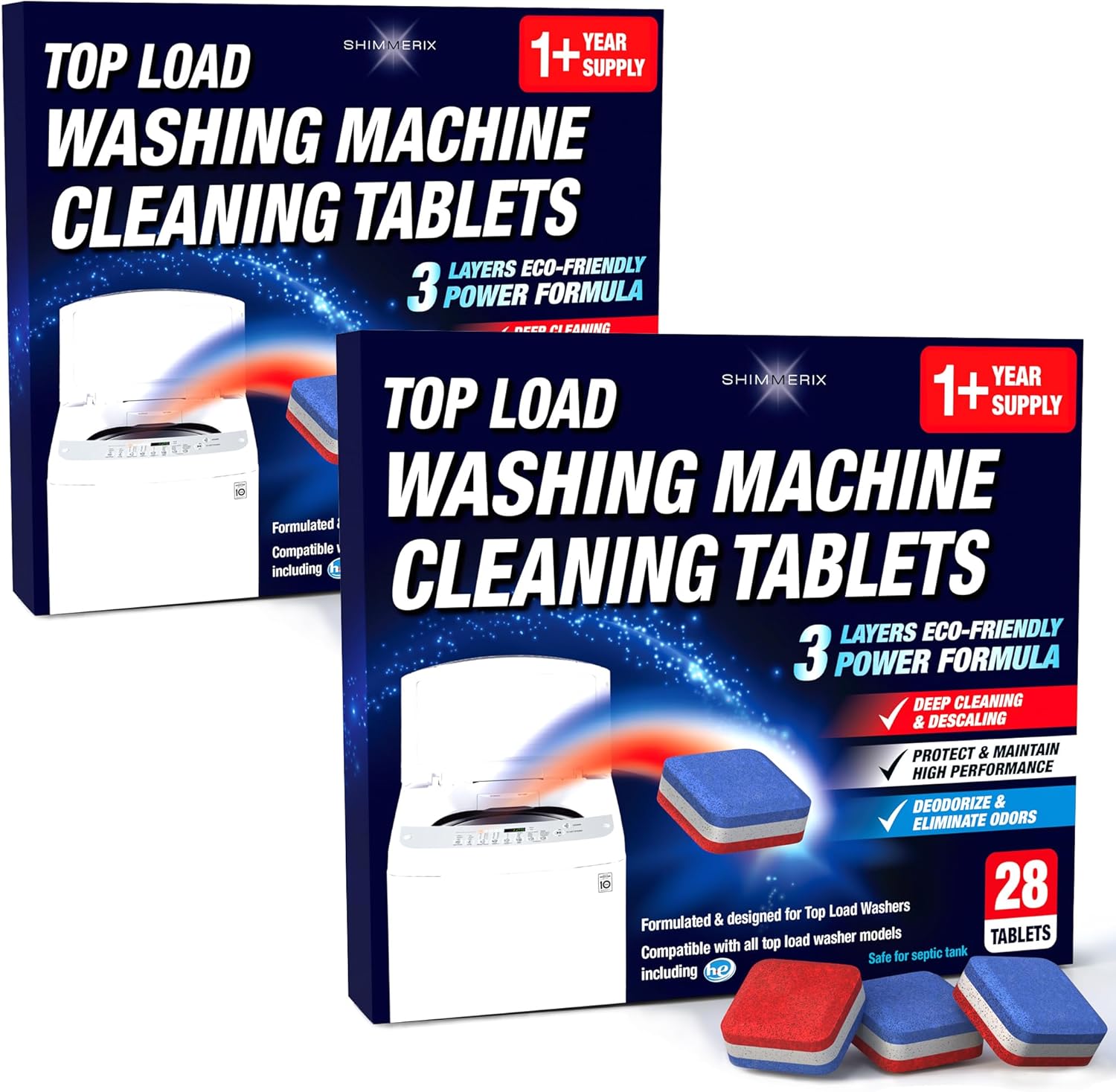 Washing Machine Cleaner Tablets 56 Pack for HE Top Load - Eco Friendly Washer Machine Cleaning