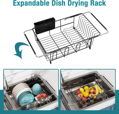 Dish Drying Rack in Sink, Over The Sink Colander Strainer Basket, Stainless Steel Strainer Basket