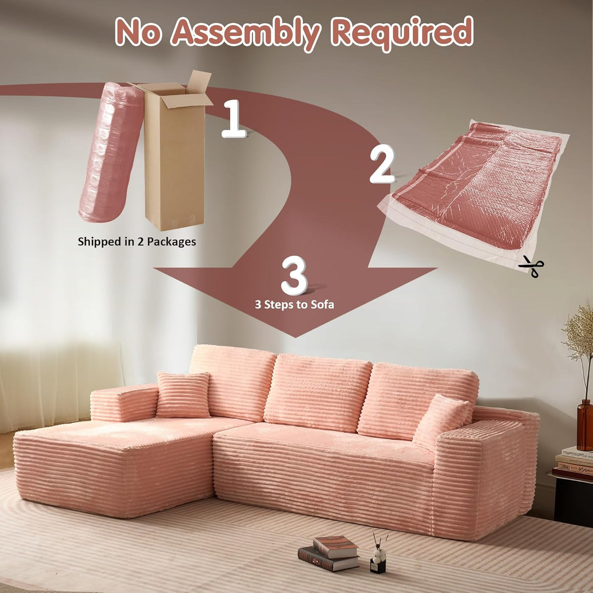 ovios 104" Cloud Sectional Couch with L-Shape Chaise,Modern Modular Sofa with Deep Seat