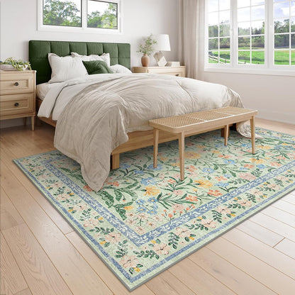 Wonnitar Machine Washable 5x7 Area Rug, Boho Floral Rugs for Living Room Non-Slip, Soft Pink and