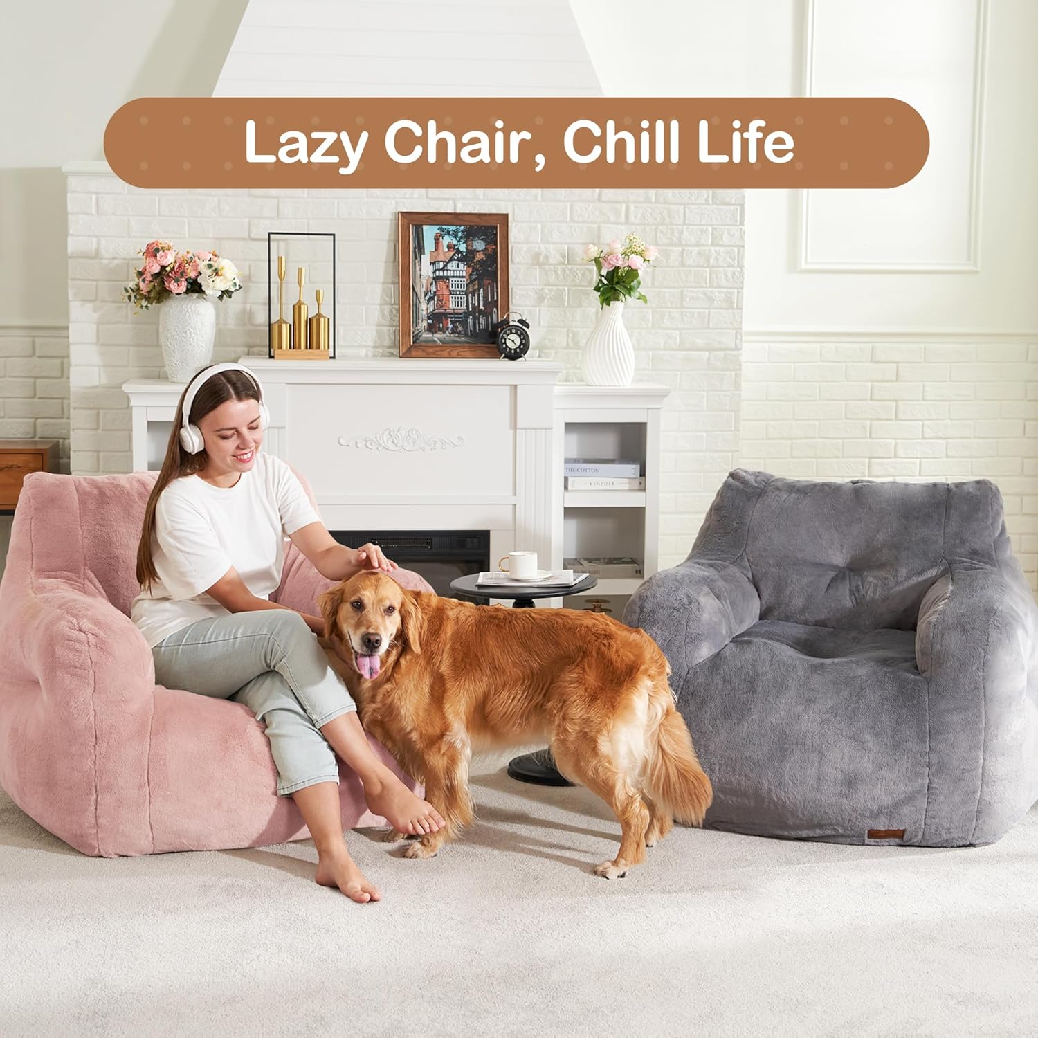 Hobestluk Bean Bag Chair for Adult Small Bean Bag Chairs with Arms Furry Beanbag Chair with Foam