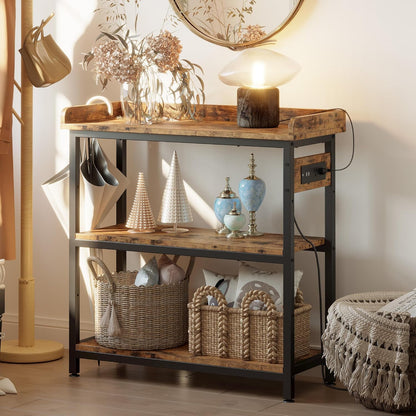 IRONCK Console Table, Sofa Table with Power Outlet, Farmhouse Hallway Table for Entryway, Living