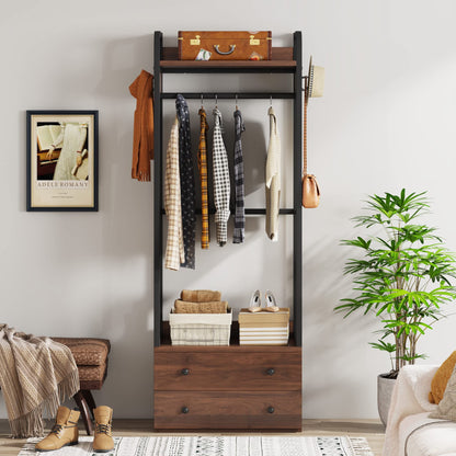 Tribesigns Freestanding Closet Organizer Small Clothes Rack Coat Rack with Drawers and Shelves