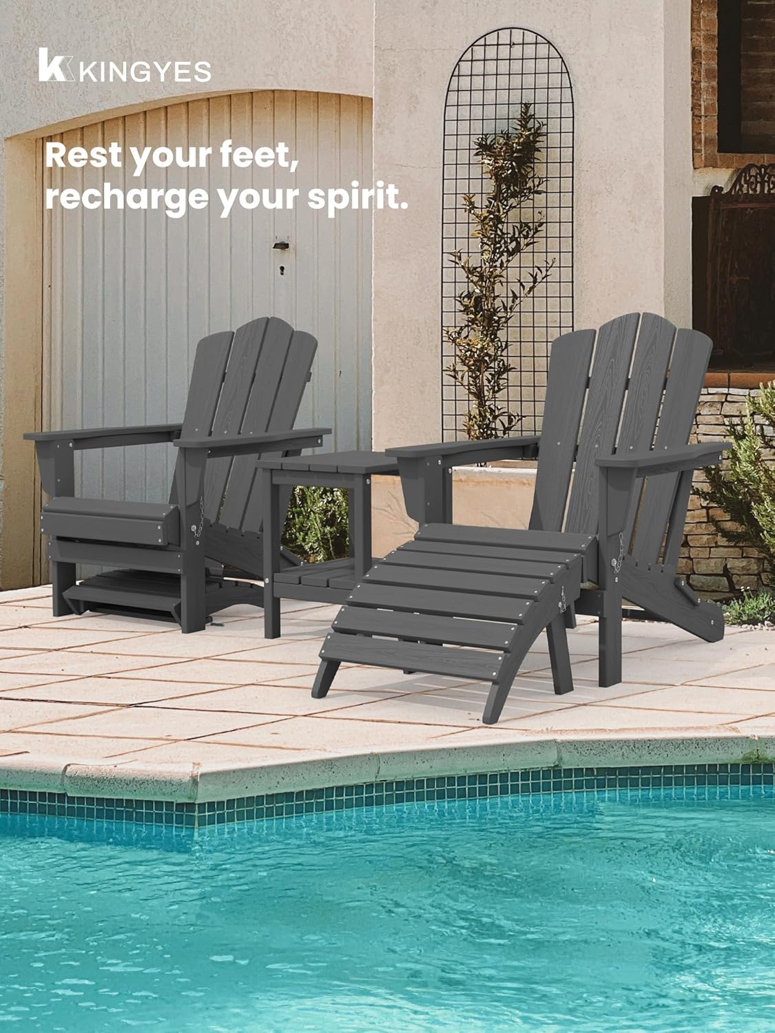 KINGYES Folding Adirondack Ottoman Set of 2 for Adirondack Chair, Grey