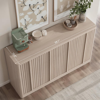 Fluted Buffet Cabinet with Storage, 60" Sideboard Buffet Accent Cabinet with 4 Door & Solid Wood