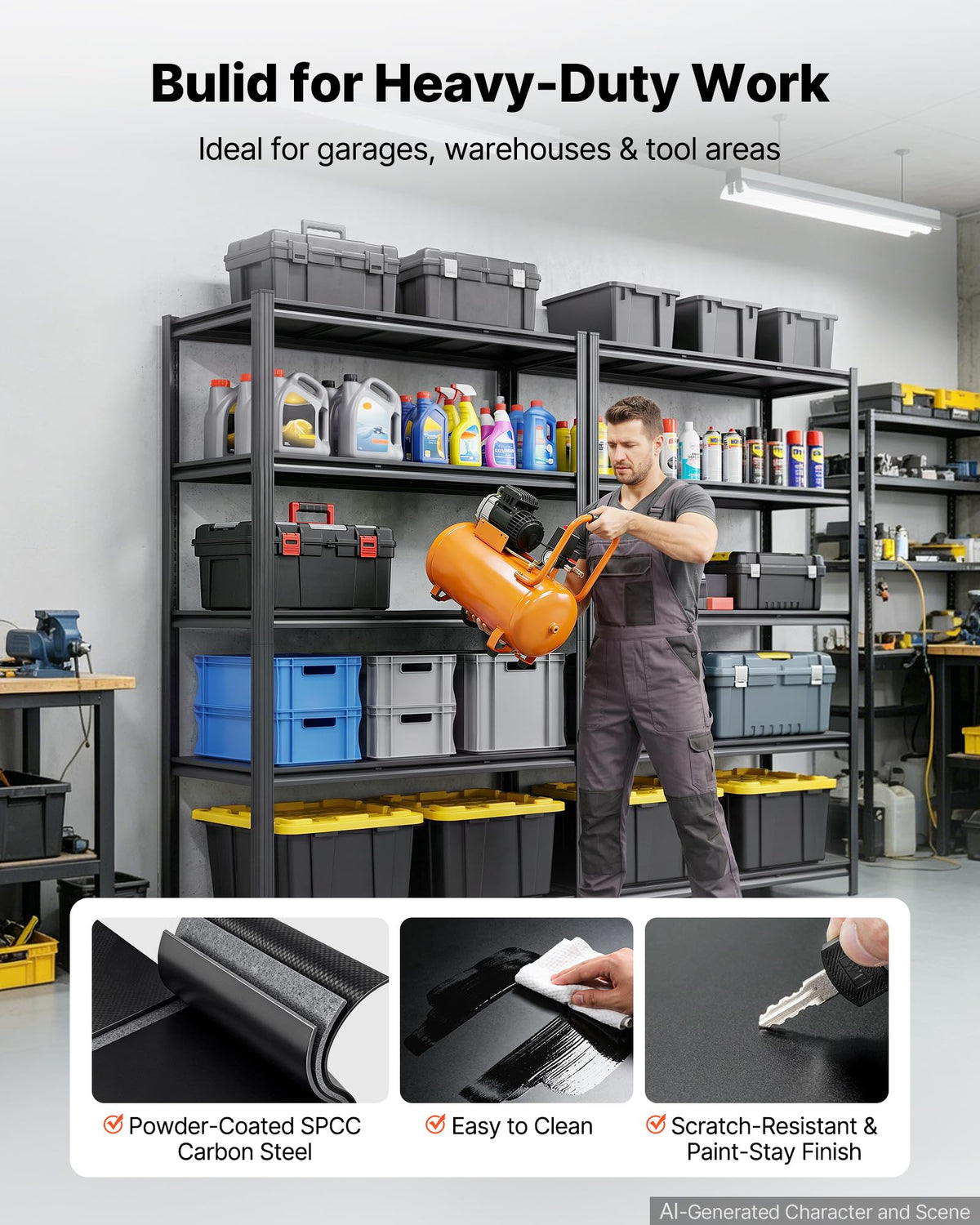 VEVOR Storage Shelves, 5-Tier Adjustable, 3000 lbs Capacity, Heavy Duty Garage Storage Shelving