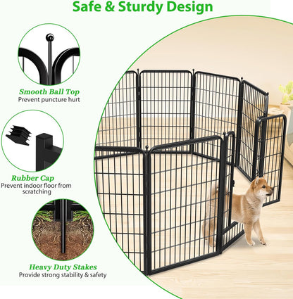 Decorative Black Metal Fencing Garden Fence with Gate, 36ft(L) 40in(H) 16 Fence Panels No Dig Fence