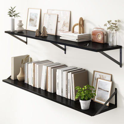 Floating Shelves 55 Inch Long, 10" Deep Floating Shelves, Black Wall Shelves 55 x 10, Set of 2