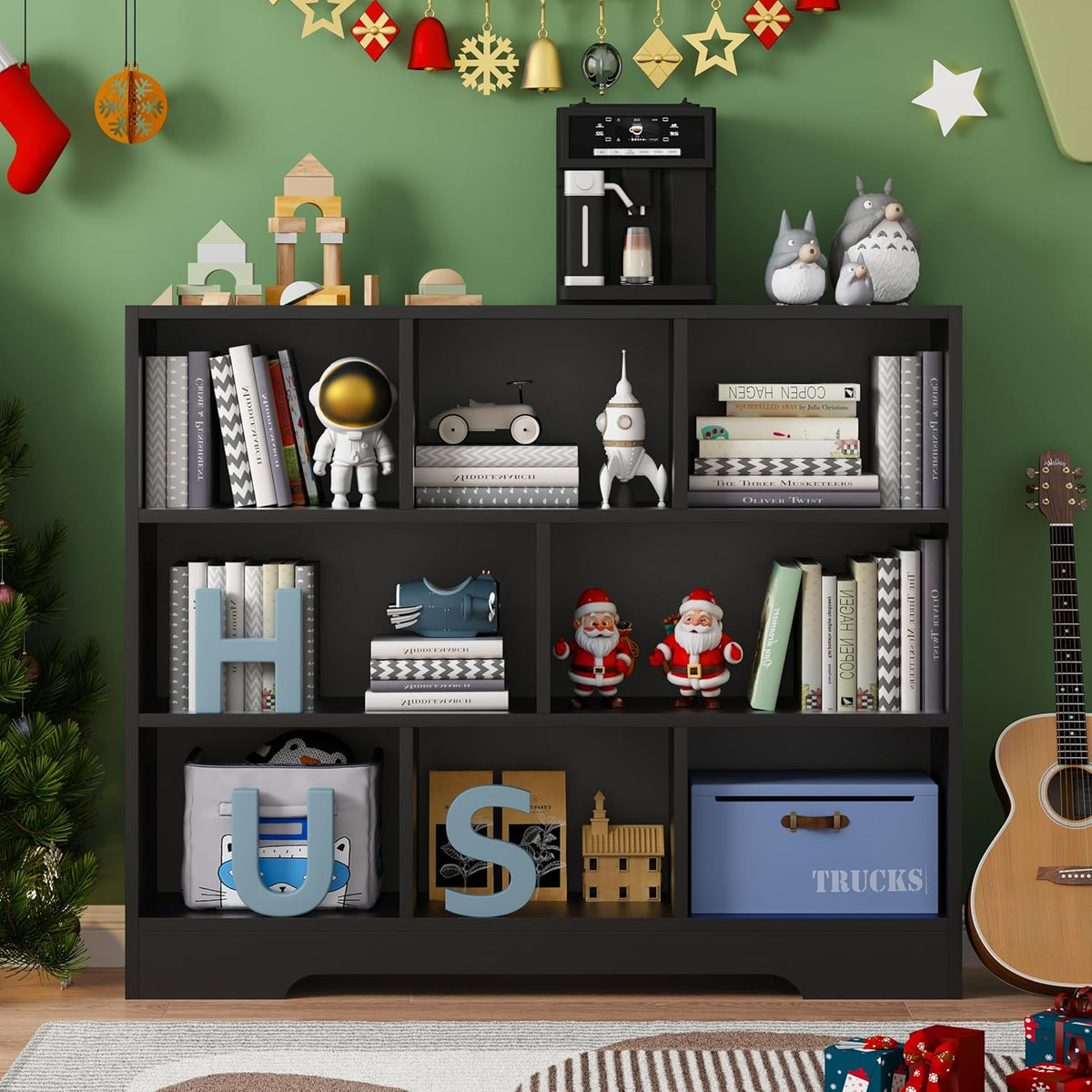 Book Shelf Set of 2, 8 Cubes Storage Organizer, 3-Tier Open Shelf Wooden Bookcase, Freestanding