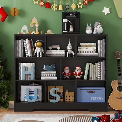 Book Shelf Set of 2, 8 Cubes Storage Organizer, 3-Tier Open Shelf Wooden Bookcase, Freestanding