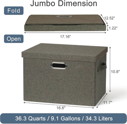 Large 17" 36 Quart Collapsible Stackable Storage Bins with Lids, 3 Packs Dark green Foldable Fabric