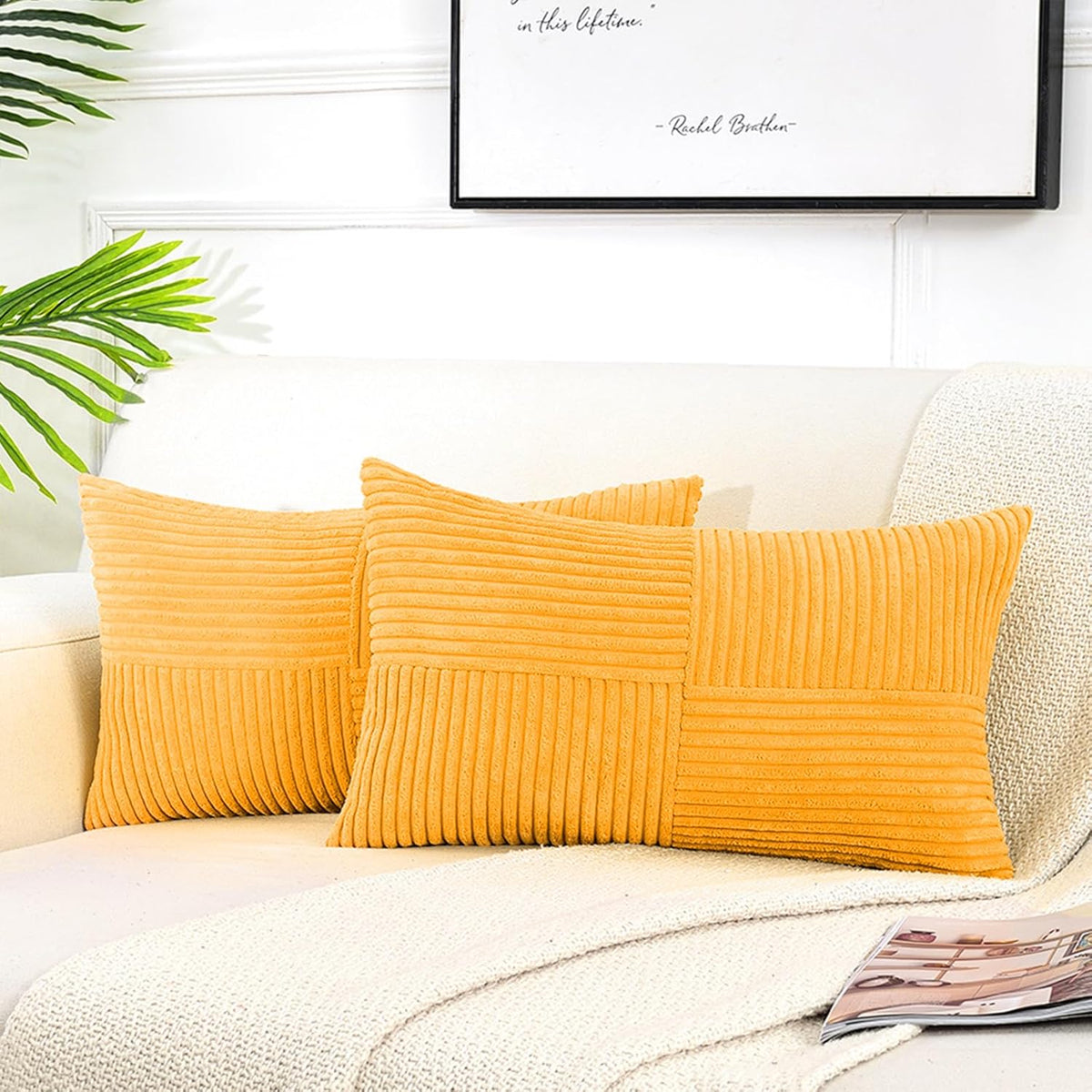 Fancy Homi 2 Packs Gold Yellow Lumbar Decorative Throw Pillow Covers 12x24 Inch for Couch Bed Sofa