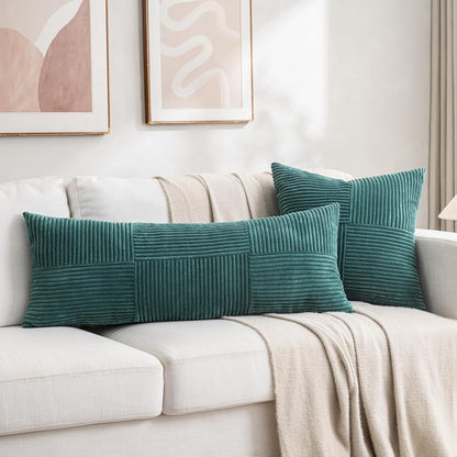 Fancy Homi Set of 2 Teal Boho Long Lumbar Body Decorative Throw Pillow Cover 14x36 Inch for Bed