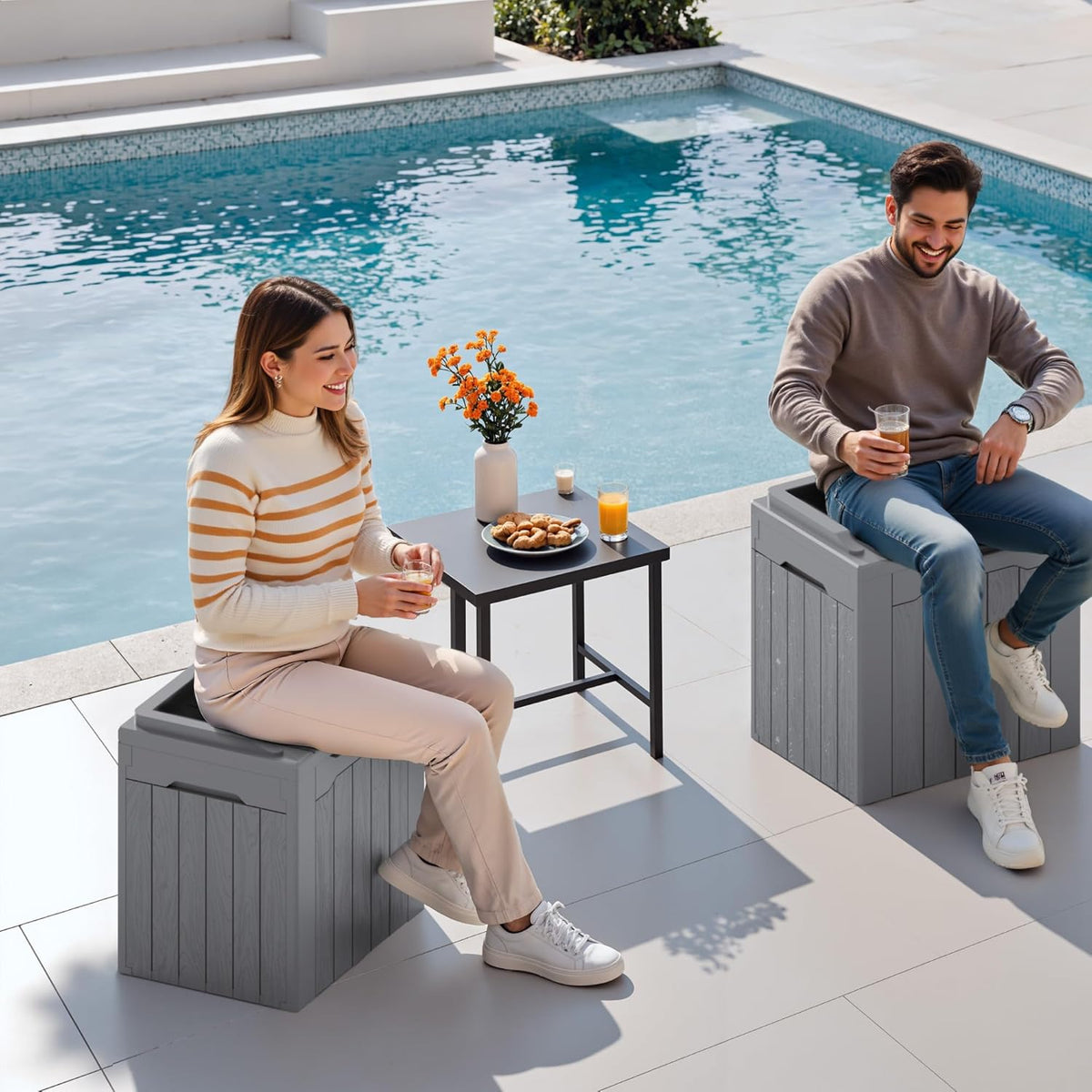 Devoko 30 Gallon Resin Deck Box 2 Pack Outdoor Indoor Waterproof Storage Box for Patio Furniture