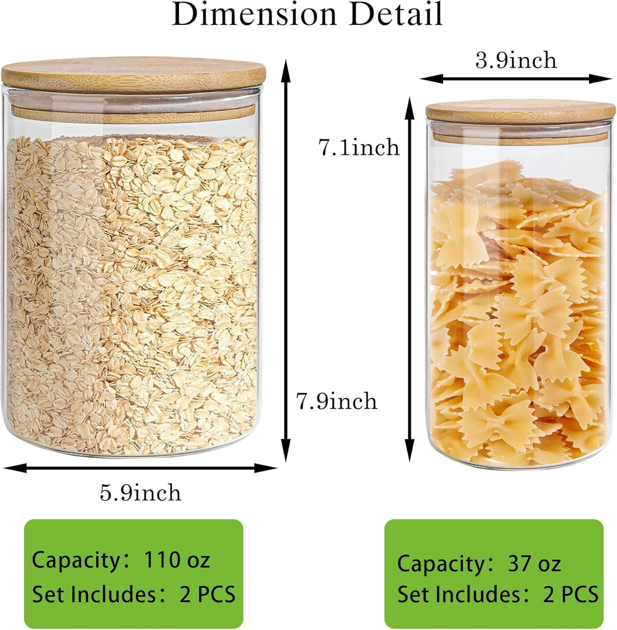 Glass Storage Jars Set Elegant Containers with Airtight Bamboo Lids, Perfect for Kitchen