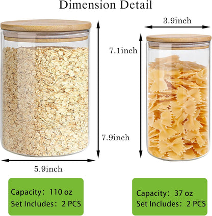 Glass Storage Jars Set Elegant Containers with Airtight Bamboo Lids, Perfect for Kitchen