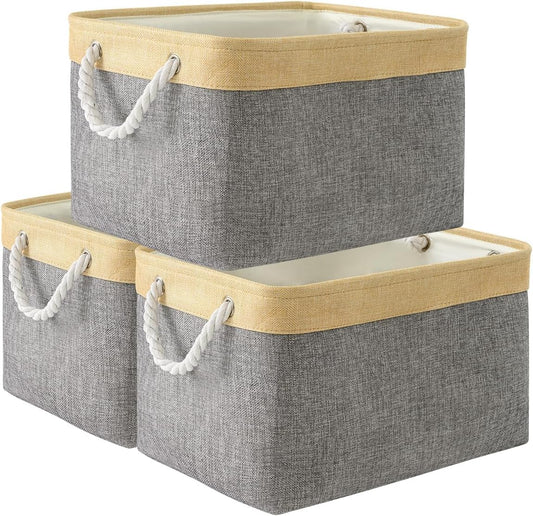 TheWarmHome Storage Basket for Organizing - Fabric Large Cubes 3 Pack 16x12x12 inch Baskets, Cube