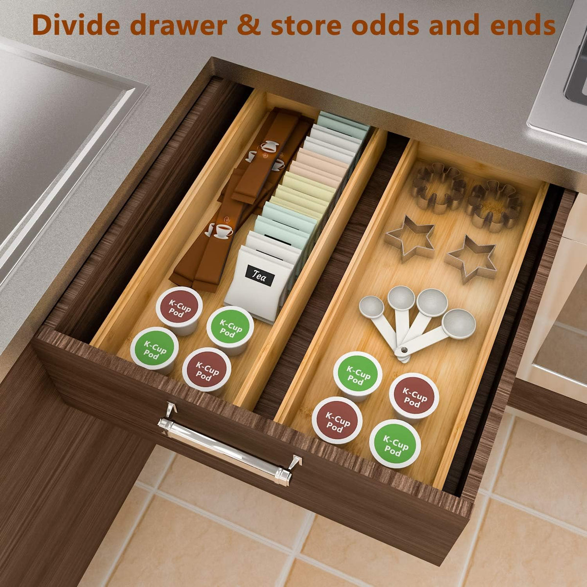 Drawer Organizer Storage Box Kitchen - Wood Stackable Tray Utensil Organizer for Office