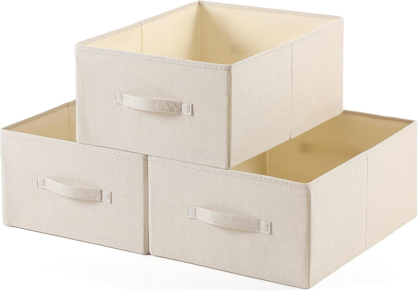 Linen Folding Storage Bins, 3 Pack Large Storage Baskets, Washable, Clothing Storage Bins with