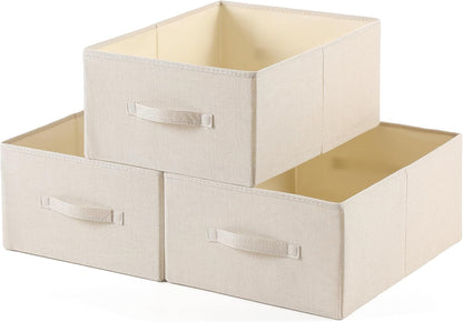 Linen Folding Storage Bins, 3 Pack Large Storage Baskets, Washable, Clothing Storage Bins with