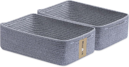 Large Shallow Organizing Baskets 15x11x5.1 Inches - Rope Woven Storage Bins for Bathroom, Shelves