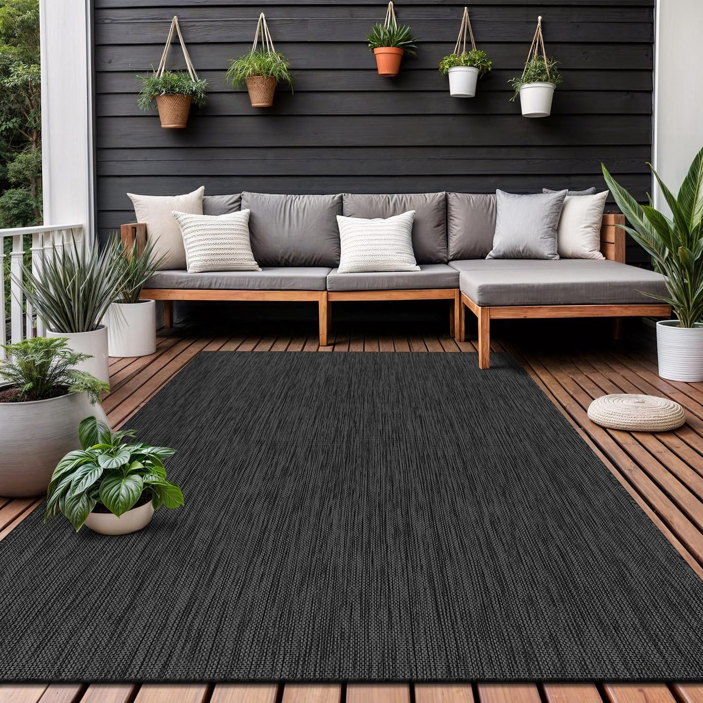 Washable Indoor Outdoor Rug 6x9 Weather Resistant Area Rugs Modern Solid for Porch Deck Balcony