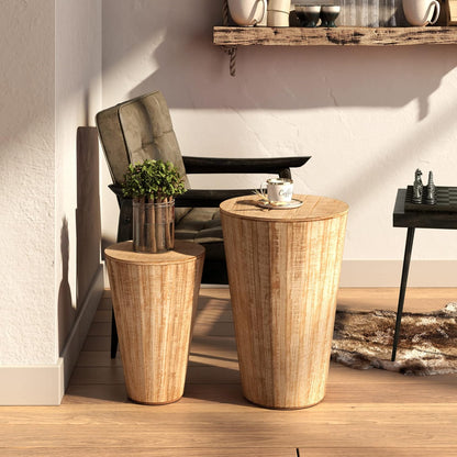 Farmhouse Nesting Barrel Side Table, Rustic Space Saving Storage End Table Set Fully Assembled