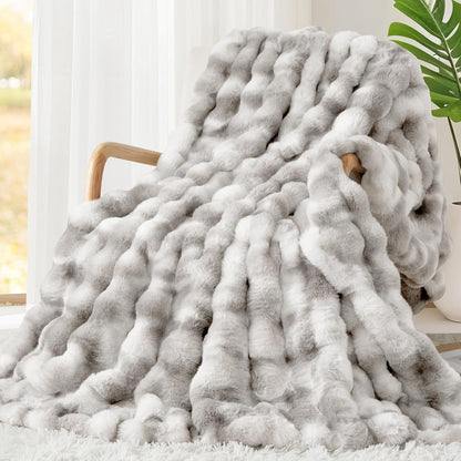 Touchat Luxury 1000GSM Rabbit Faux Fur Blanket, Super Heavy Warm Cozy Brown Blankets for Couch Bed