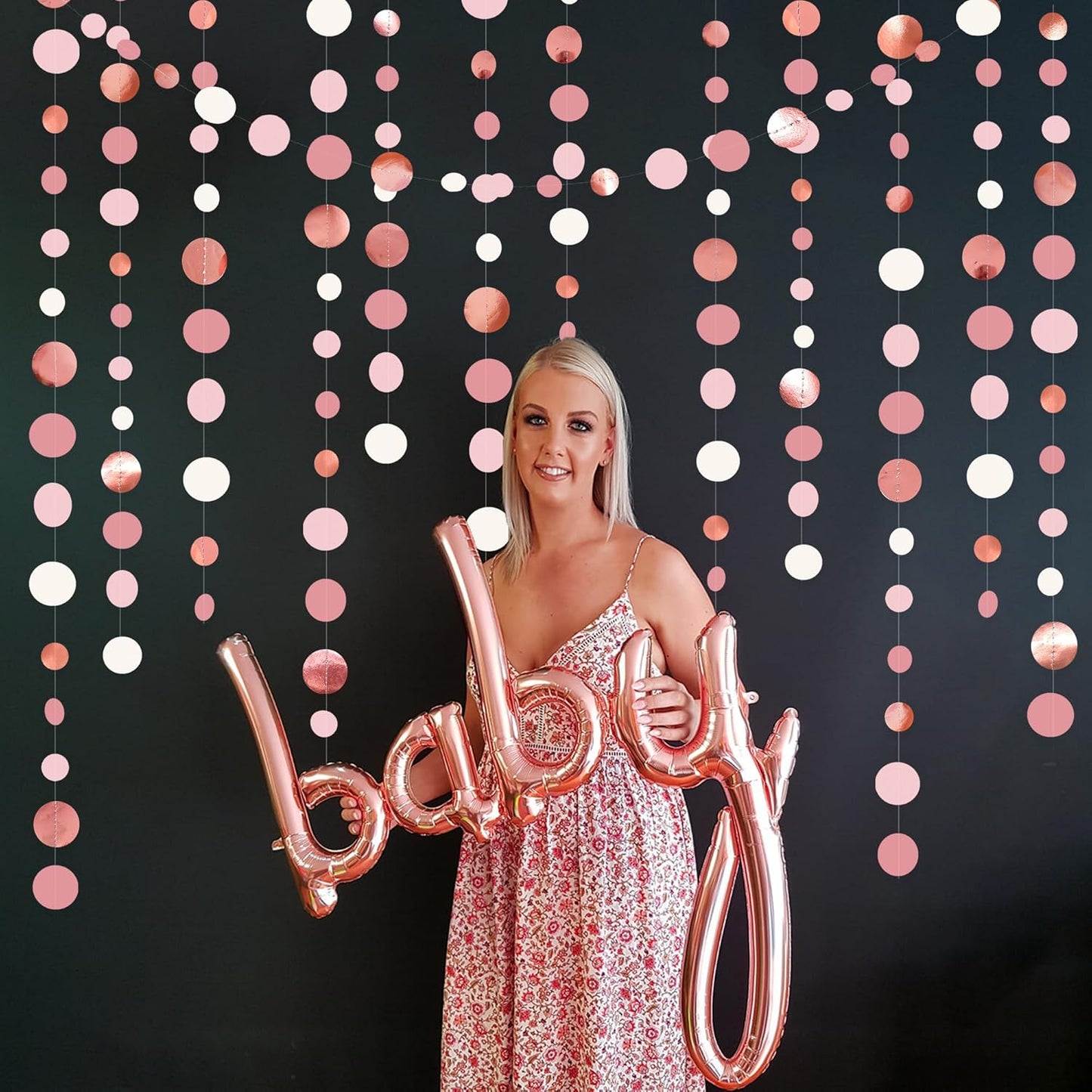 Rose Gold Party Decorations Dusty Pink Circle Dots Garland Blush Pink Hanging Paper Polka Dot