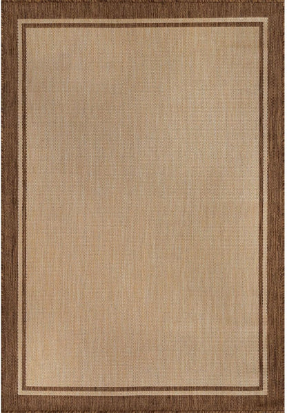 CAMILSON Outdoor Rug 9x12 Bordered Natural Brown Modern Area Rugs for Indoor and Outdoor Patios