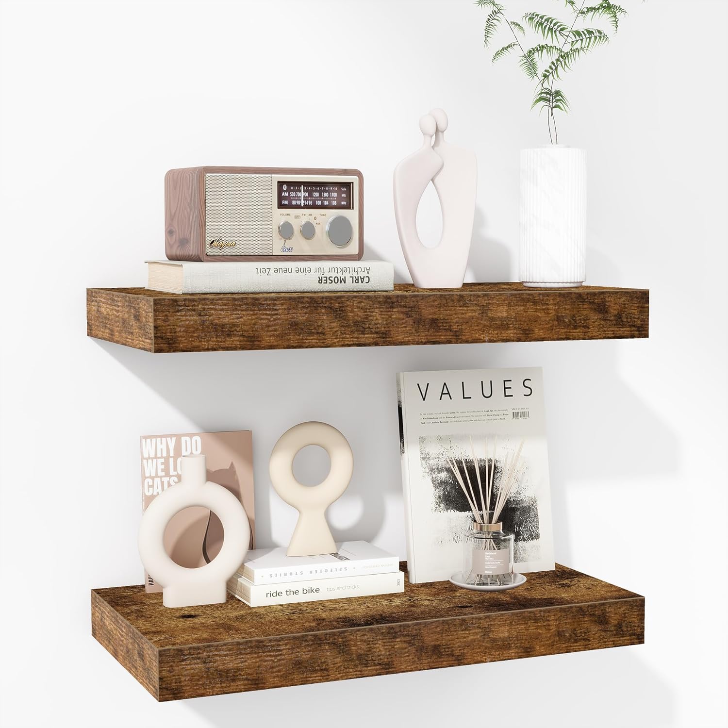 Fun Memories 16 Inch Floating Shelves - Deep Rustic Wooden Wall Shelves - Extra Deeper & Thicker