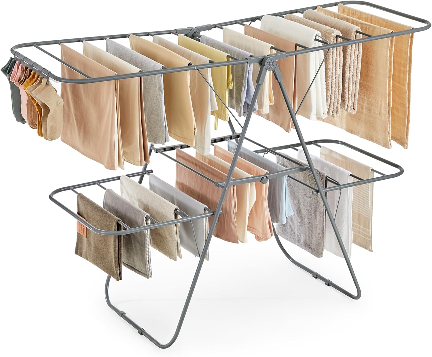SONGMICS Clothes Drying Rack, Foldable 2-Level Laundry Drying Rack, Free-Standing Laundry Airer