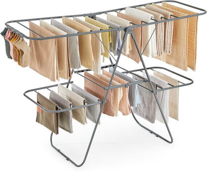 SONGMICS Clothes Drying Rack, Foldable 2-Level Laundry Drying Rack, Free-Standing Laundry Airer