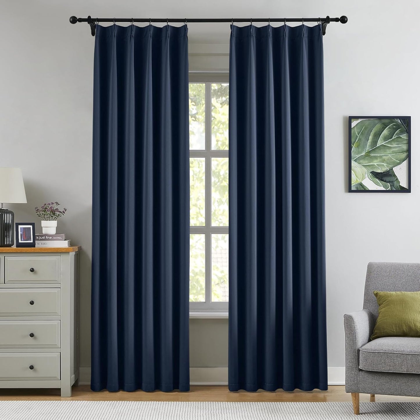 KangBang Navy Blue Blackout Curtains 84 Inch Length 2 Panels Set-Pinch Pleated Energy Saving Drapes