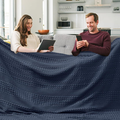 PHF 100% Cotton Waffle Blanket Oversized King 120"x120", Lightweight Breathable Extra Large 10'x10'