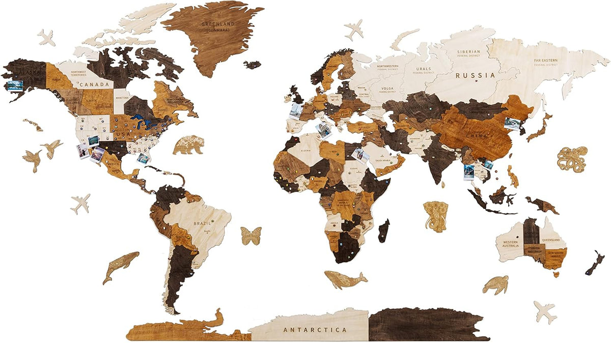 HYPERI Multilayered 3D Wooden World Map Wall Decor, Wood Art Wall Decor, Mapa Mundi Para Pared