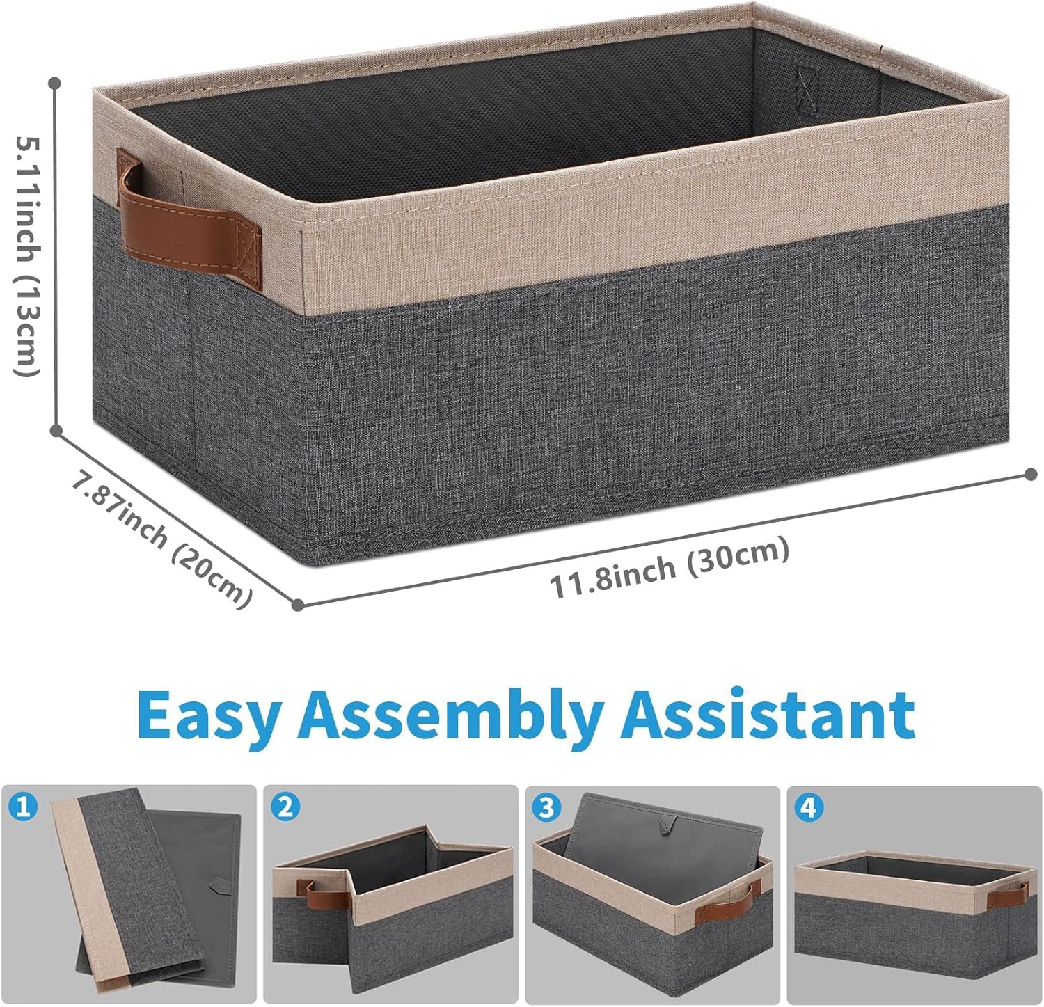 GhvyenntteS Small Fabric Storage Bins 12 Pack, 11.8" x 7.87" x 5.11" Storage Basket with Leather