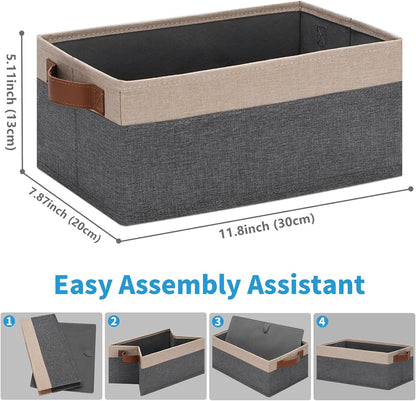 GhvyenntteS Small Fabric Storage Bins 12 Pack, 11.8" x 7.87" x 5.11" Storage Basket with Leather