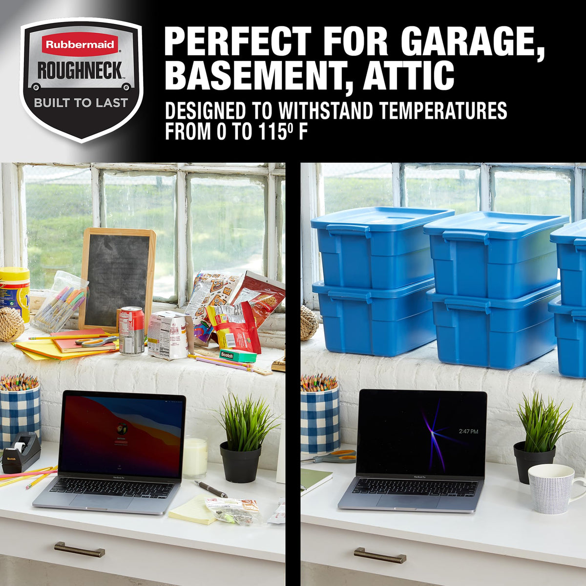 Rubbermaid Roughneck️ 3 Gallon Storage Totes, Pack of 6, Durable Stackable Storage Containers with