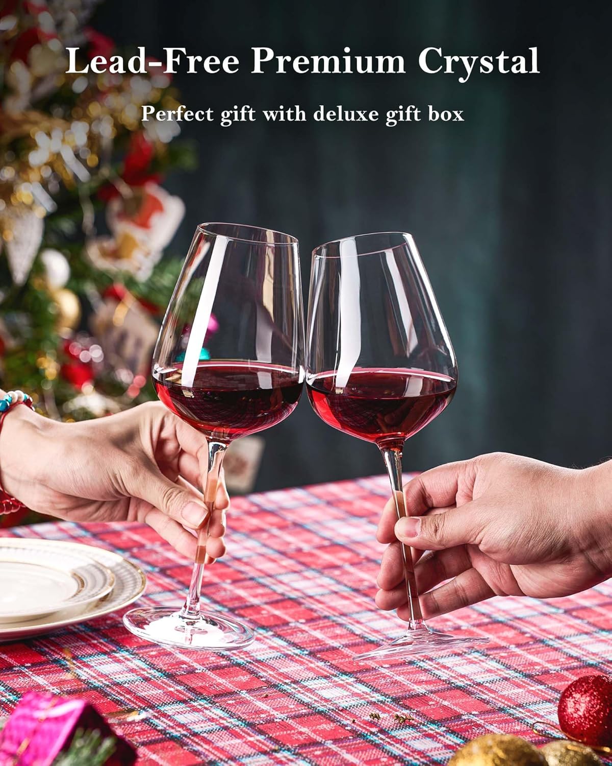 JBHO Hand Blown Italian Style Crystal Bordeaux Wine Glasses - Great Gift Packaging - Red Wine
