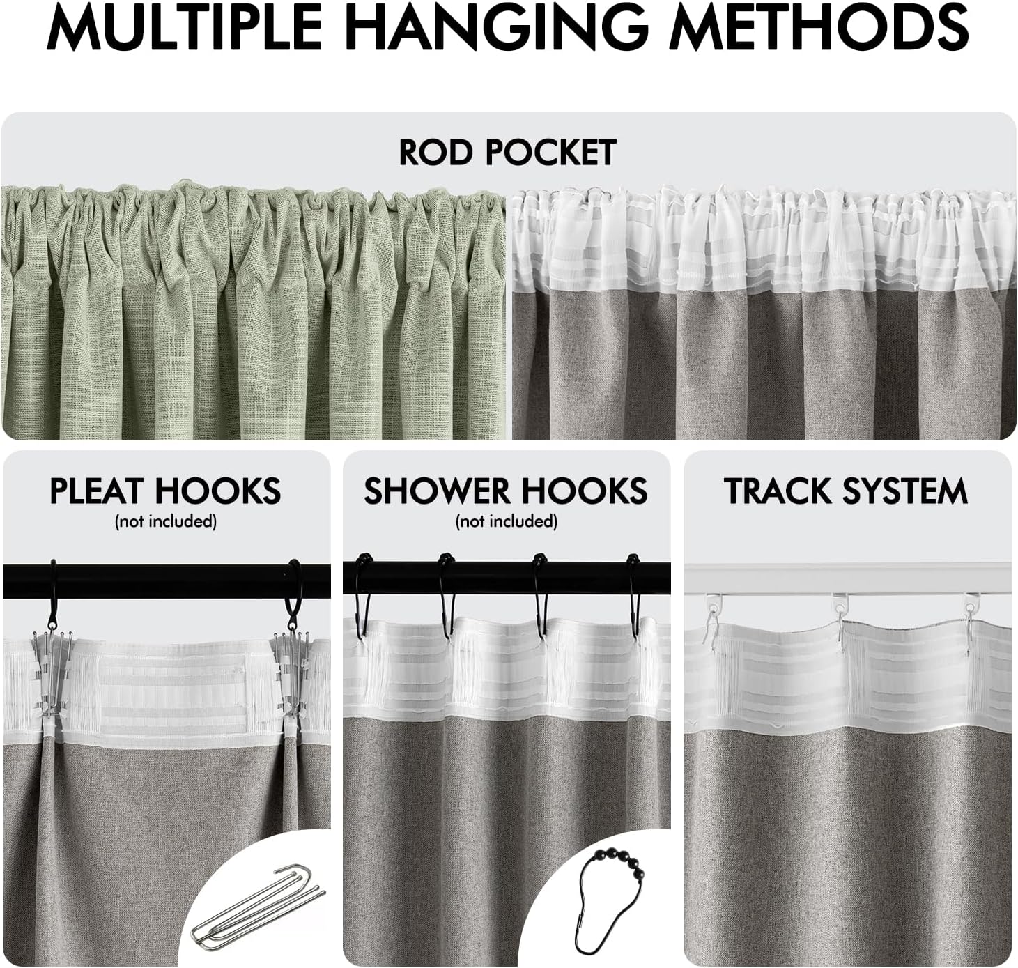 MIULEE Sage Green 100% Blackout Linen Curtains 108 Inch 2 Panels Set Double Sided No Coating
