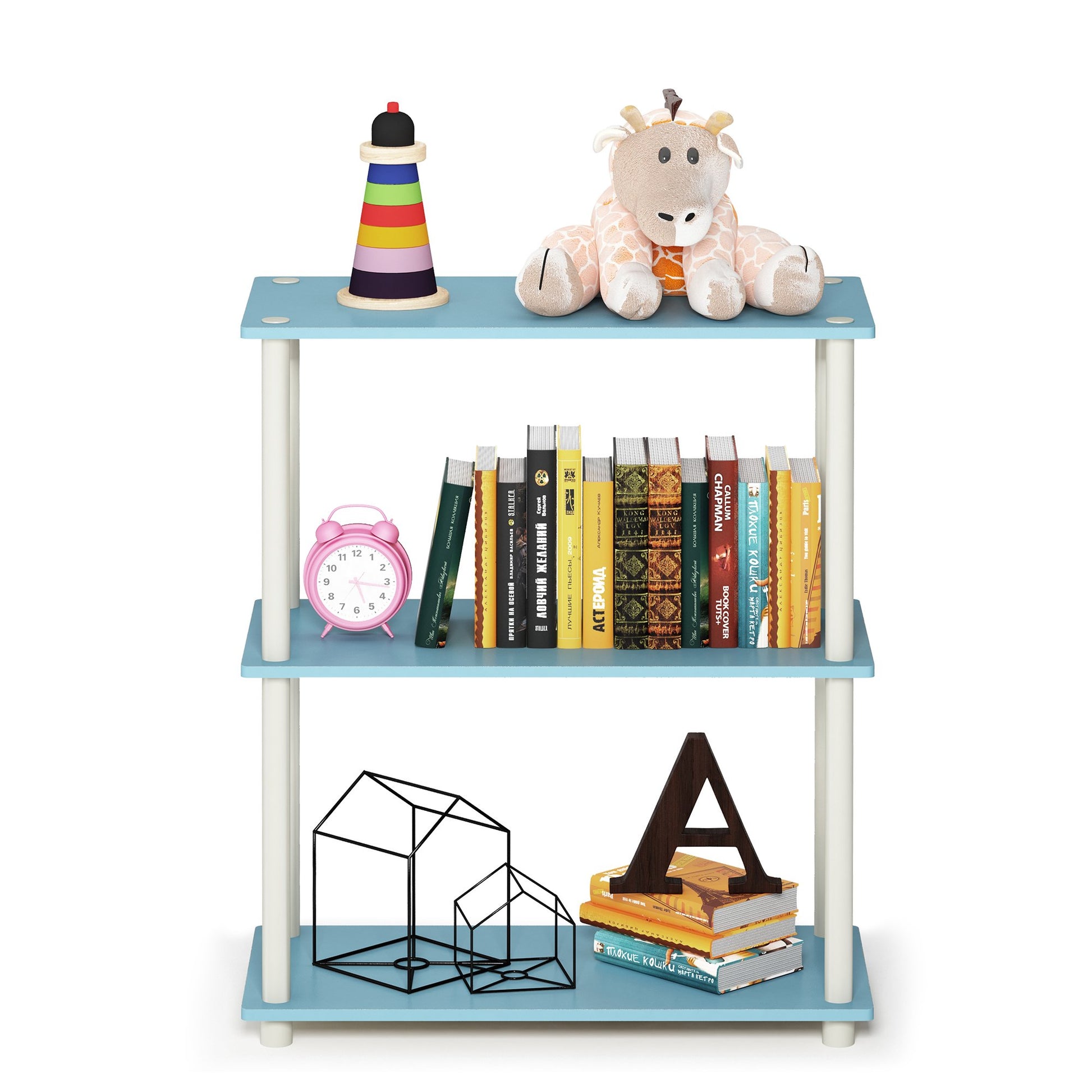 Furinno Turn-N-Tube Storage Shelves, 3-Tier Book Shelf, Corner Shelf, Toolless Open Shelves, for