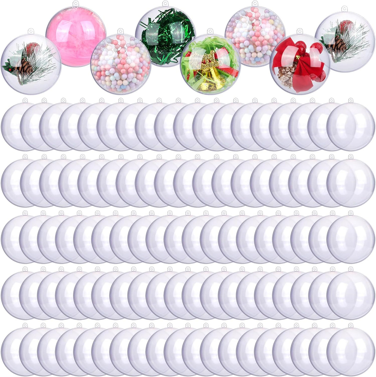 ANVAVO 100 Pieces 60mm Christmas Clear Plastic Fillable Ball Ornaments DIY Craft Transparent