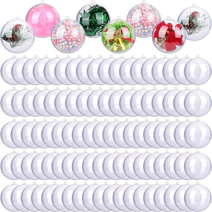 ANVAVO 100 Pieces 60mm Christmas Clear Plastic Fillable Ball Ornaments DIY Craft Transparent